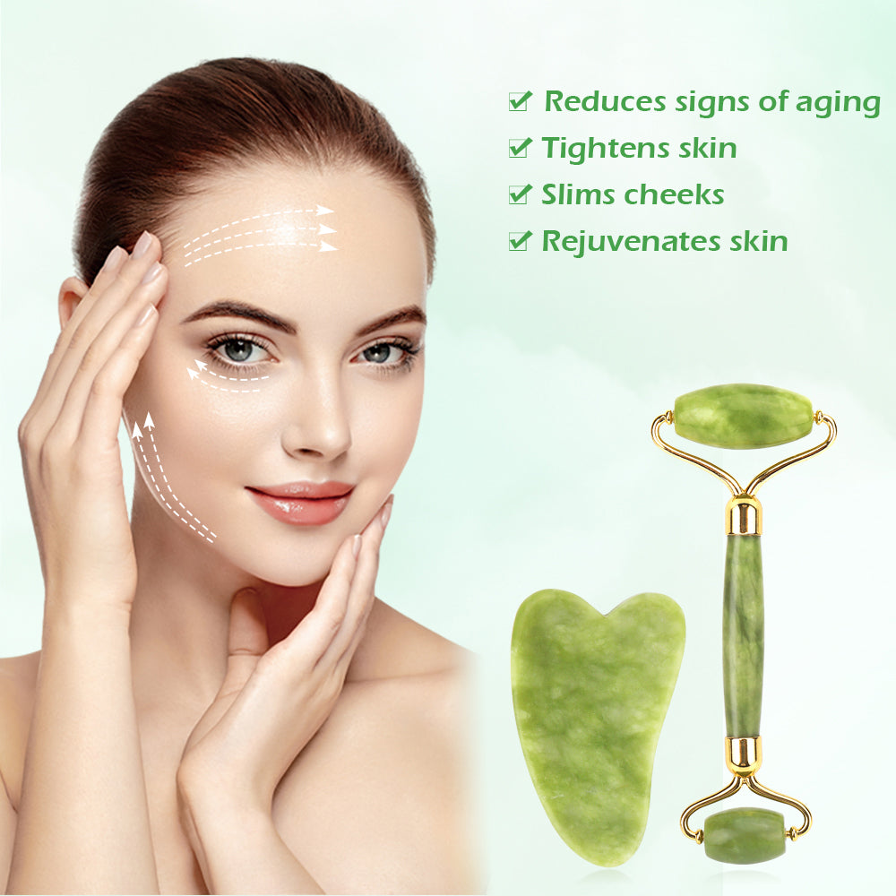 NATURAL STONE FACE ROLLER & GUA SHA